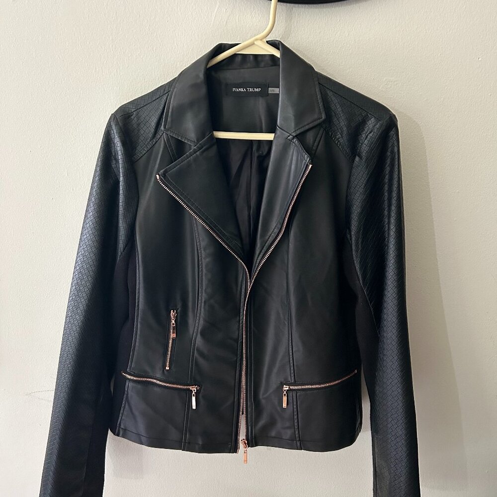 Ivanka Trump Black Leather Motojacket Size Large